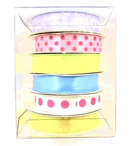Mini Assorted Ribbon,6x,Blue,Gold,Purple,Green,Polka Dots,Flowers,18"l x 3/8"w - Picture 1 of 3