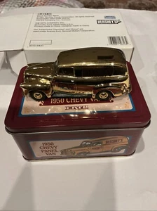Ertl Hershey's 1950 Chevy Van 100th Anniversary Die Cast Gold Vintage New In Tin - Picture 1 of 3