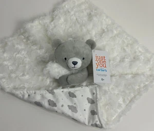 Neu mit Etikett Carters Just One You grau weiß Rosette Bär Wolken Baby Sicherheitsdecke - Bild 1 von 8