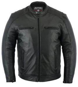 Motorcycle Jackets for Men Soft Lambskin Motorcycle Cafe Racer Jacket Black - Picture 1 of 6