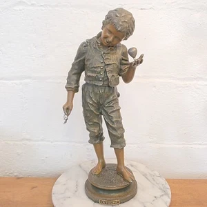 17" Antique Painted Spelter Metal La Toupie Statue Figure After Charles Anfrie - Picture 1 of 18