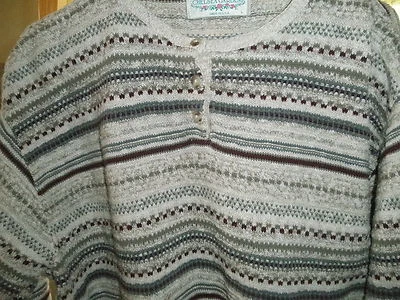 High End Quality SWEATER Cotton Pullover 3 Button USA Made Maroon Blue Cream - Image 1 of 3