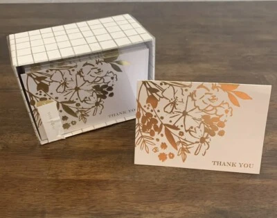 Tarjetas de agradecimiento de papel floral dorado Mara~Mi de 50 quilates con sobre blanco nuevas en caja Foto 1 de 4