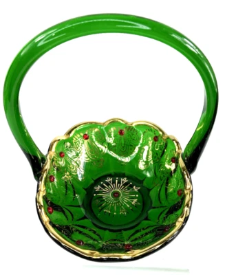 Винтажная стеклянная корзина зеленые золотые красные кабошоны венецианские - Изображение 1 из 4