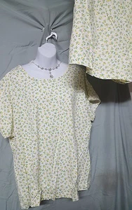 Ventura Yellow Pajama Set Short Sleeve Shorts Cotton Floral 2X 56" BUST - Picture 1 of 4