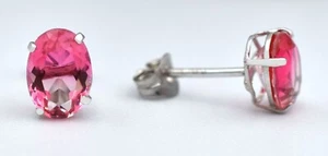 GENUINE 1.94 Cts PINK TOURMALINE STUD EARRINGS 14K WHITE GOLD - Free Appraisal - Picture 1 of 4