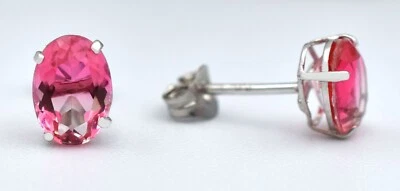 GENUINE 1.94 Cts PINK TOURMALINE STUD EARRINGS 14K WHITE GOLD - Free Appraisal - Image 1 of 4
