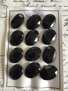 1 Dutzend alte antike schwarze ovale Glasknöpfe auf Originalkarte - Bild 1 von 2