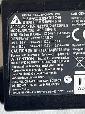 Cargador USB-C Delta 45W GENUINO se adapta a adaptador para computadora portátil HP CHROMEBOOK 14A-NA0001NP Foto 1 de 4