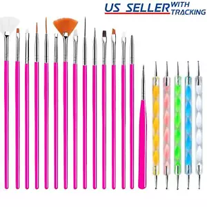 20pc Set Nail Art Design Dotting Painting Drawing Polish Brush Pen Tools Rose - Picture 1 of 11