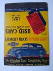 Chevrolet Trucks GMAC 1937 Complete Car Completely New Matchbook Cover OH