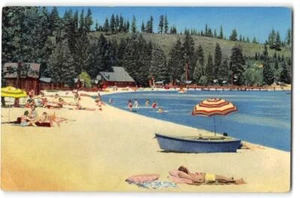 MEEKS BAY RESORT Beach Scene LAKE TAHOE 1953 Shingle, CA DPO Vintage Postcard - Picture 1 of 2