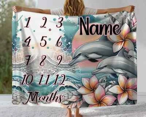Under the Sea Baby Milestone Blanket, Sea Animals Milestone Blanket - Picture 1 of 8