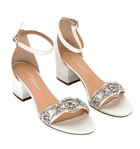 Betsey Johnson Blue Womens SB-Mel Heeled Sandal Silver Shoe Size 8 W Rhinestones - Picture 1 of 7