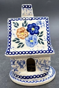 Polish Pottery Blue Floral Cottage House Tea Light Unikat Cer-Raf Boleslawiec - Picture 1 of 8