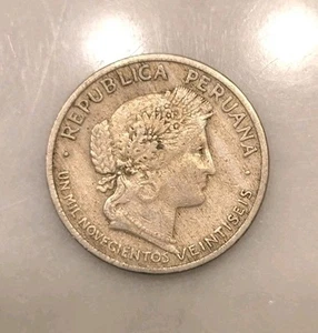 1926 PERU 20 Centavos, 20 mm, Key Date - Picture 1 of 3