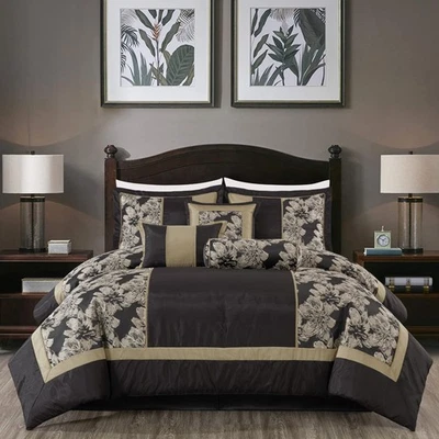 Chezmoi Collection Luxury 7-Piece Jacquard Hibiscus Floral Bedding Comforter Set - Image 1 of 4