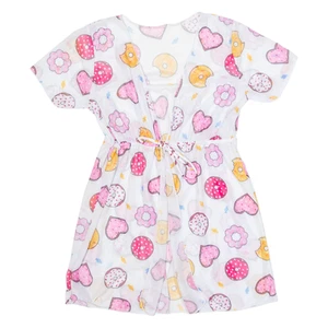 Donut Design Girls Kimono Top White Button Neck M - Picture 1 of 6