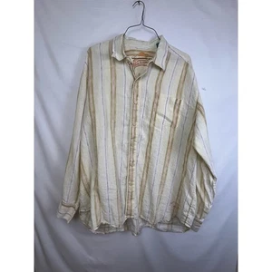 Tommy Bahama Men's 2XL White/Gold/Yellow 100% Linen Long Sleeve Striped Shirt - Picture 1 of 7