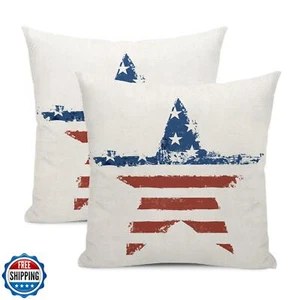 GOLIANDA 4th of July Pillow Covers 18x18 Set of 2, Stripes Blue Stars Decor P - Picture 1 of 5