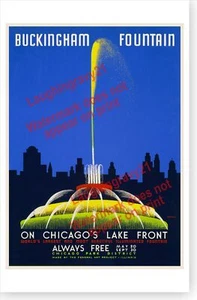 Buckingham Fountain Chicago Park District Retro 1930's WPA Poster - Picture 1 of 1