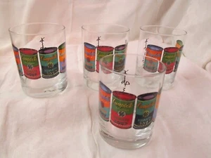 Vintage Andy Warhol 4 Double Old Fashion Glasses Campbell's Soup Cans (B) - Picture 1 of 5