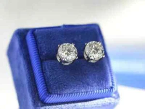 2Ct Round Cut Lab-Created Diamond Women's Stud Earring's 14K White Gold Plated - Picture 1 of 4