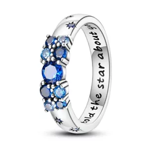 Blue Crystal Charm Ring 925 Sterling Silver Ring - Picture 1 of 4