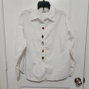 Nussknacker Damen M weiß Weihnachten bestickt Knopfleiste Shirt (Mangel) - Bild 1 von 5