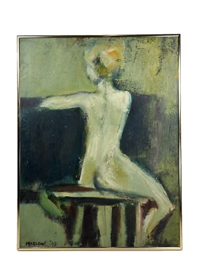 PINTURA AL ÓLEO ABSTRACTA DE MEDIADOS DE SIGLO MUJER FIGURATIVA MODERNISTA 63 GENE MASLOW Foto 1 de 4