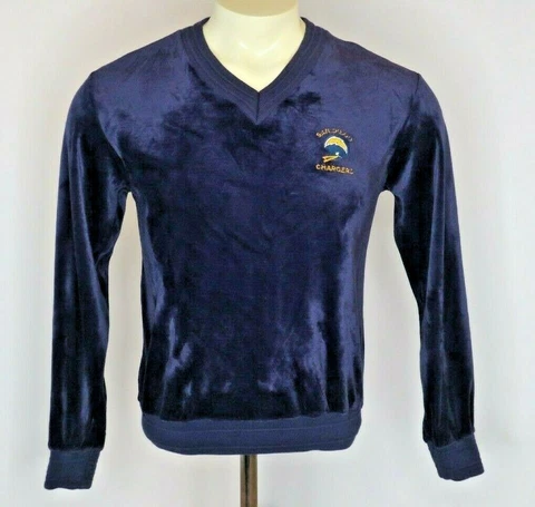 VTG 70s San Diego SF Chargers NFL V-Neck Velour Embroidered Logo 7 Sweater Sz S Cover