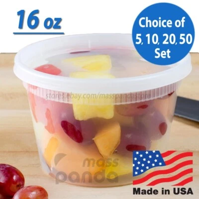 16 oz Heavy Duty Medium Round Deli Food/Soup Plastic Containers w/ Lids BPA free - Image 1 of 4