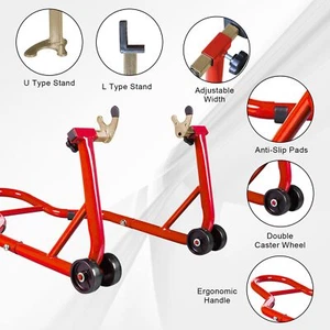 BIG RED Motorcycle Stand 500LB, Sport Bike Front, Rear Wheel Lift Stands, Red - Picture 1 of 7