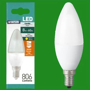 2x 8W (=60W) Pearl Candle LED SES E14 Small Edison Screw Light Bulb Lamp - Picture 1 of 1