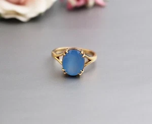 Natural Blue Chalcedony Ring 18k Gold Plated Handmade Ring Engagement Ring - Picture 1 of 10