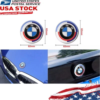 PARA BMW 82mm+82mm 50 Aniversario Capó Delantero Trasero Emblema Insignia Foto 1 de 4