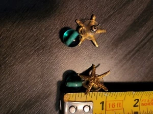 Gold Starfish Stud Earrings Green Pearl Sea Shell  Women  Wedding Jewelry Gift - Picture 1 of 3