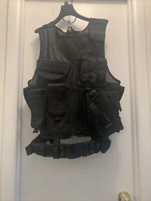 UTG Law Enforcement Tactical Vest Black w Duty Belt Rifle / Pistol Mag Pouches - Image 1 of 4