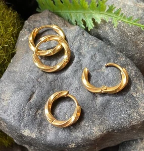 PAIR Twisted Style Small Hoop Earrings 316L Stainless Steel Hinge Action 18g - Picture 1 of 12