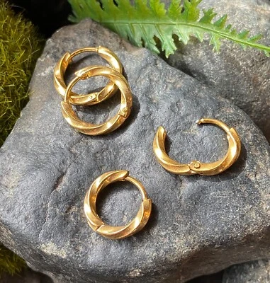 PAR Pendientes de Aro Pequeños Estilo Retorcido 316L Acero Inoxidable Bisagra Acción 18g Foto 1 de 4