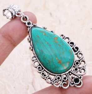 Copper Turquoise Art Piece 925 Silver Plated Handmade Pendant of 2.5"