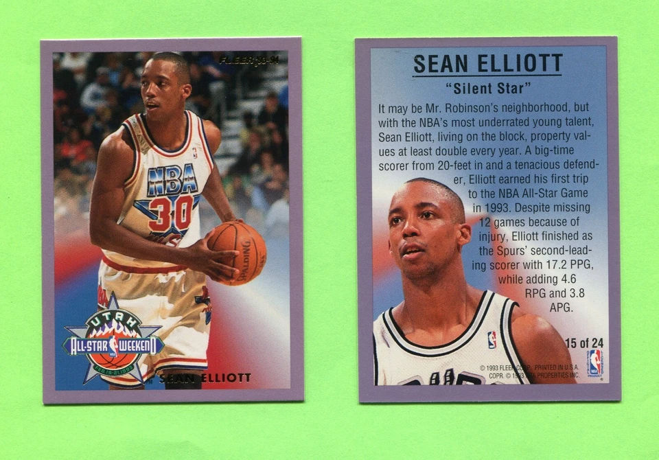 SEAN ELLIOTT SAN ANTONIO SPURS 1993 FLEER NBA ALL STAR BASKETBALL CARD #15 - Image 1 of 1