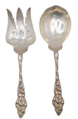 Reed and Barton Les Six Fleurs Pierced Sterling Silver Serving Fork & Spoon Set - Image 1 of 4