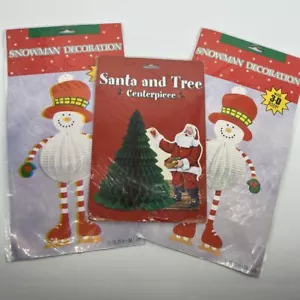 Vtg Christmas Decor Lot 2-3D Hanging Snowman 1-Tree w Santa Centerpiece Bundle - Picture 1 of 13