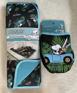 Snoopy Peanuts In Convertible ALOHA Tropical Dish Drying Mat Mini Oven Mitts NWT - Picture 1 of 7