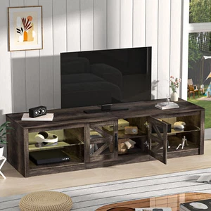 Farmhouse TV Stand for 65 in with Power Outlet Media Console w/ Storage Cabinet - Picture 1 of 11