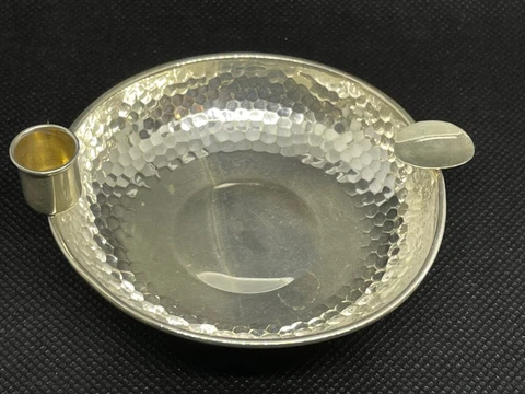 Uncommon Hammered Sterling Silver .925 Ashtray With Flame Holder Cover