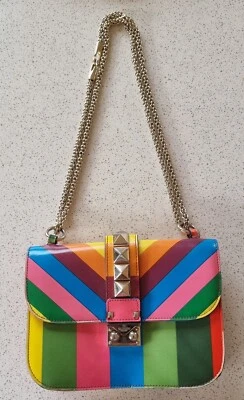 Bolso VALENTINO 1973 Rainbow Mini Lock Rockstud Multicolor Chevron Rayas.  RARO Foto 1 de 4