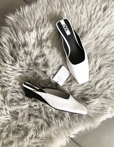 Sandalias Zara White Mini Wedge Mules UK3 EU36 US6 # 263A - Imagen 1 de 11