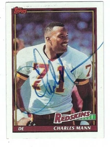 Signed CHARLES MANN Washington Redskins 1991 Topps Autographed Card #190 w/COA - Picture 1 of 1